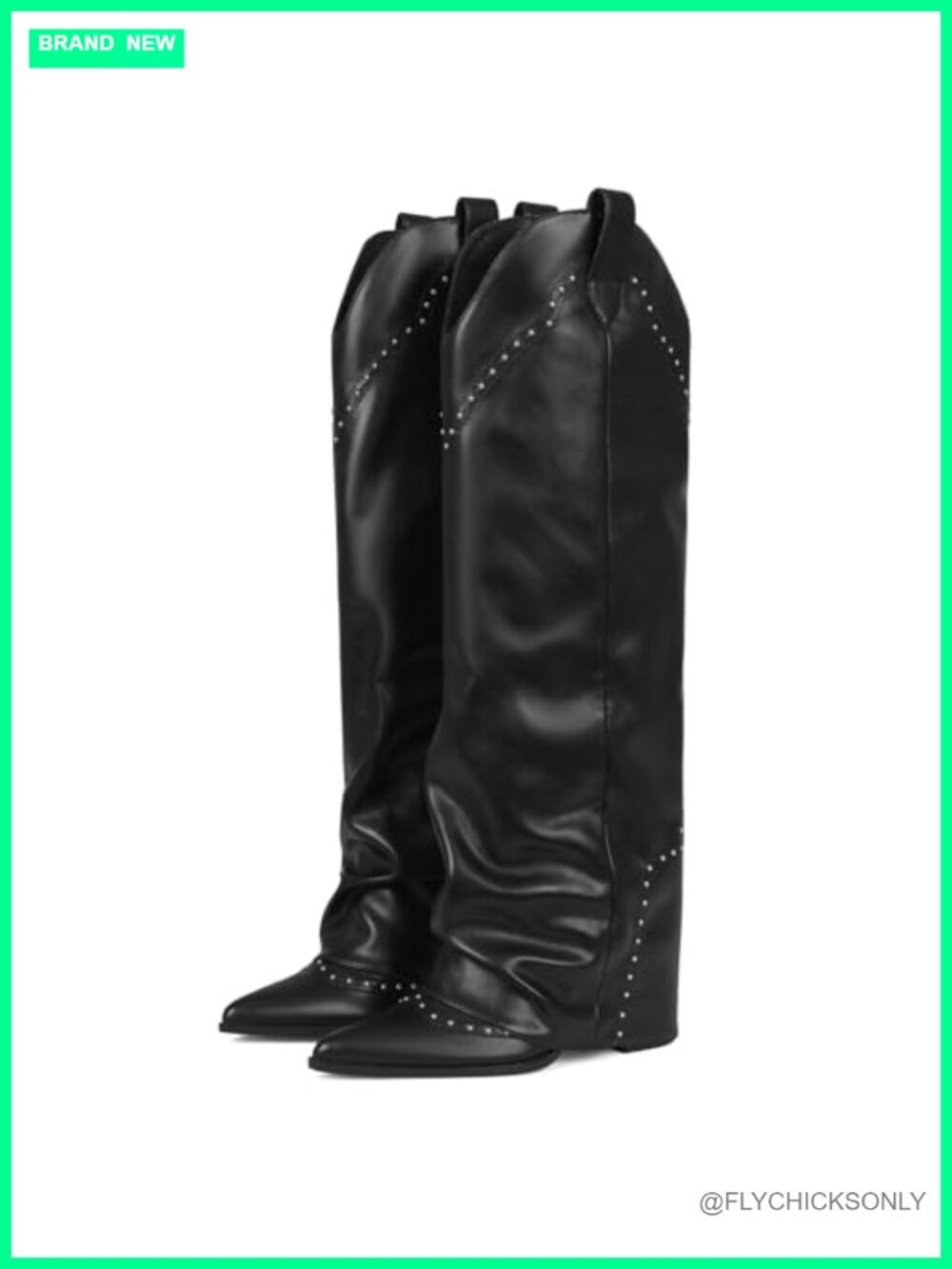 Women's Knee High Boots Vegan Leather Block Heel Fold Over Snip Toe